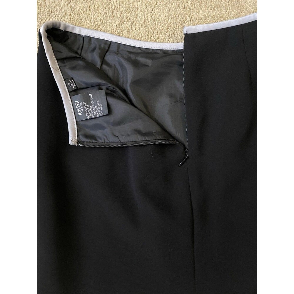 Vintage 90’s Y2k KASPER Tailored Black Pencil Mini Skirt Gray Satin Trim Size 6P - Picture 8 of 10
